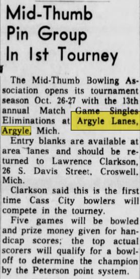 Argyle Lanes (Argyle Recreation) - Oct 1963 Article (newer photo)